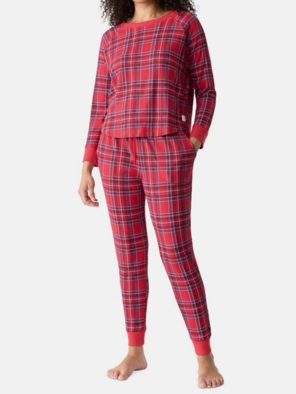 State of Day Cozy Red Two-piece Set Plaid Women's Pajama  - L